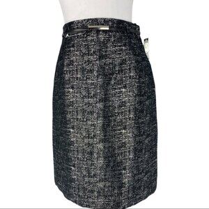 Tahari ASL Women's NWT Black‎ Silver Doris-D Straight Belted Career Skirt 4/W28